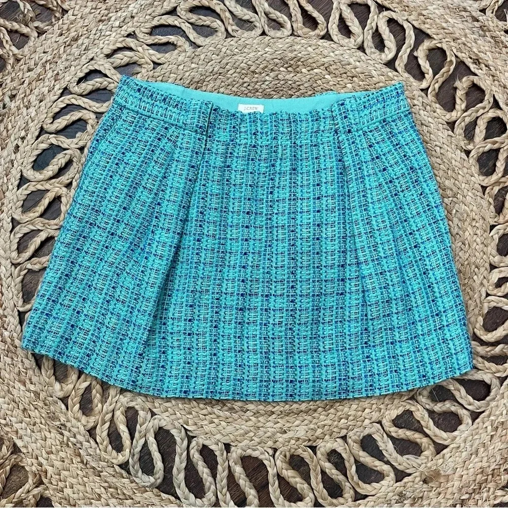 J CREW BLUE GREEN TEAL TEXTURE PLAID SKIRT WOMENS SIZE 10